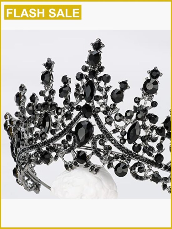 Gothic Wedding Tiara Crown, Rhinestone Crystal Queen Headpiece, Vintage Costume main image 5